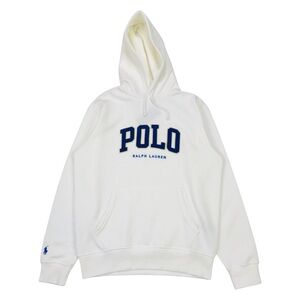 POLO RALPH LAUREN FLEECE LOGO HOODIE MENS MEDIUM M WHITE PULLOVER SWEATSHIRT NEW